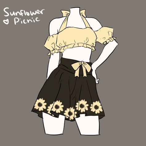 Fancy Dress Drawing Reference, Sundress Drawing Reference, Shy Standing Pose Reference, Flower Outfit Drawing, Cute Dress Drawing, Suggestive Pose Ref Two People Drawing, Female Outfits Drawing, Oc Outfit Ideas Drawing, Cute Outfit Ideas Drawing