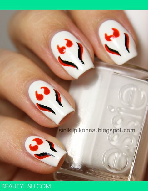 Kitsune mask | Sonja P.'s Photo | Beautylish Kitsune Mask Diy, Kitsune Nails, Kitsune Costume, Pennywise Party, Japanese Kitsune, Fox Nails, Glass Nails Art, Kitsune Mask, Anime Nails