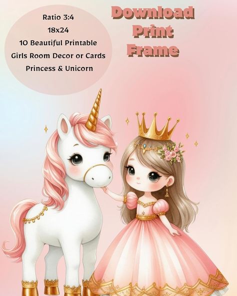 Princess & Unicorn Wall Art, Little Princess Girl Bedroom Poster, Unicorn Nursery Decor, Princess Themed Girl Bedroom Wall Art, DIGITAL CARD Girl Bedroom Wall Art, Girls Princess Bedroom, Printable Frames, Unicorn Nursery, Unicorn Wall Art, Girl Bedroom Walls, Unicorn Wall, Affirmation Posters, Digital Card