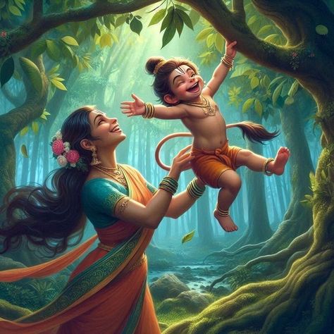 Hanuman With Mother, Hanuman Sita, Little Hanuman, Bappa Photo, Bal Hanuman, Happy Hanuman Jayanti, God Hanuman, Durga Ji, Ganpati Bappa Photo