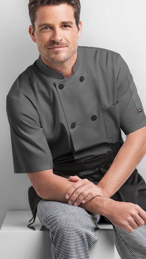 Exclusive to ChefUniforms.com, On the Line has value chef coats at affordable prices. The executive chef uniforms for men & women are waiting. Chef Uniform Design Men, Chefs Uniform, Barista Uniform, Chef Dress, Chef Coats, Chef Uniforms, Chef Aprons, Restaurant Uniforms, Chef Pants