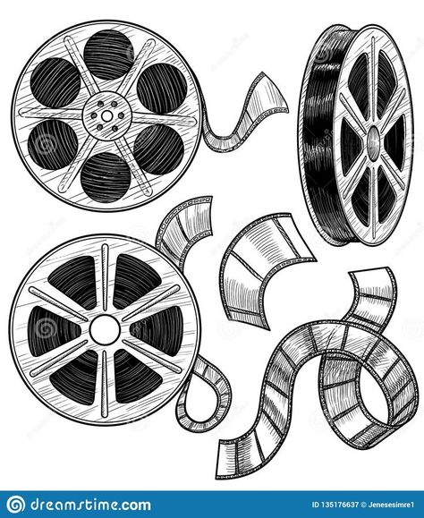 Film Roll Drawing, Film Drawing, Roll Of Film, Movie Reels, Film Reel, Film Roll, Film Reels, Industrial Design Sketch, Movie Sets