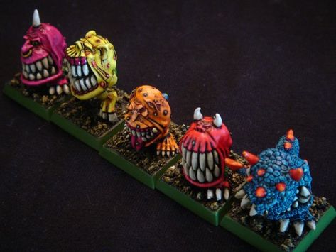 Gnarly cave squigs Age Of Sigmar Armies, Gloomspite Gitz, Warhammer Aos, Fantasy Battle, Warhammer Fantasy, Mini Paintings, Warhammer 40k, Sugar Cookie, Figurines