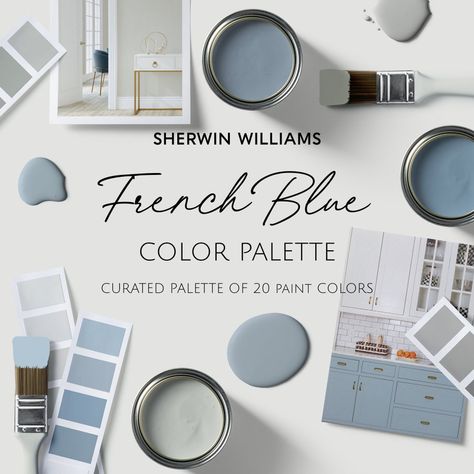 Blue Sherwin Williams Paint, Farmhouse Blue Paint, French Blue Paint Color, Blue Paint Color Palettes, Blue Paint Palette, Blue Sherwin Williams, French Blue Paint, Color Palette For Home, French Country Color Palette