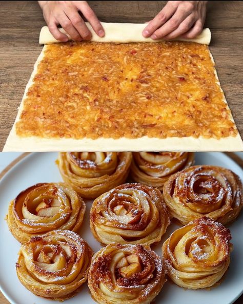 This Cinnamon Apple Puff Pastry recipe is a simple yet elegant dessert that pairs buttery, flaky pastry with sweet, spiced apples. It’s perfect for gatherings, tea time, or just when you’re craving a warm, comforting treat. Total Time Preparation Time: 15 minutes Cooking Time: 20-25 minutes Total Time: 40 minutes Ingredients Puff Pastry: 500 g (store-bought or homemade) Apples: 2 large, peeled, cored, and thinly sliced Sugar: 3 tablespoons Cinnamon: 1 teaspoon Butter: 2 tablespoons, melted Egg: Cooked Apple Slices Recipes, Apple Turnover With Puff Pastry, Vegan Apple Puff Pastry Recipes, Puff Pastry Egg Rolls, Pear Filo Pastry, Apple Breakfast Pastry, Apple Puffs Recipes, Apple Tartan Recipe, Apple Crisp With Puff Pastry