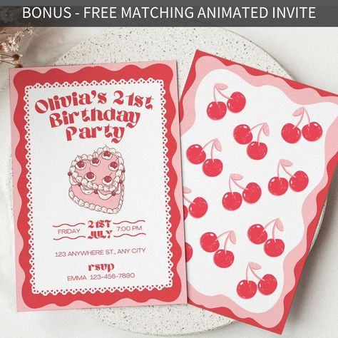 🍒 Reto Cherry Cake Party Themes!🍒 Vintage cakes are so hot right now, so why not create your whole event theme around this cute popular design?! Think red, pink, cherries, frills and lace for a super girly retro party vibe for all ages! 👉 Invitation templates by us! Link in bio to get yours! ✨️ 👉 Retro heart cakes both by @savemesomesweets 😍😍🎂 #retrocake #retrocakes #vintagecake #vintagecakes #cherrycake #retroinvitations #partythemes #21stideas Red And Pink Birthday Theme, Cherry Birthday Party Theme, Red Themed Birthday, Red Themed Birthday Party, Pink Birthday Theme, Cherry Birthday, Cherry Party, Dirty Shirley, Retro Cherry