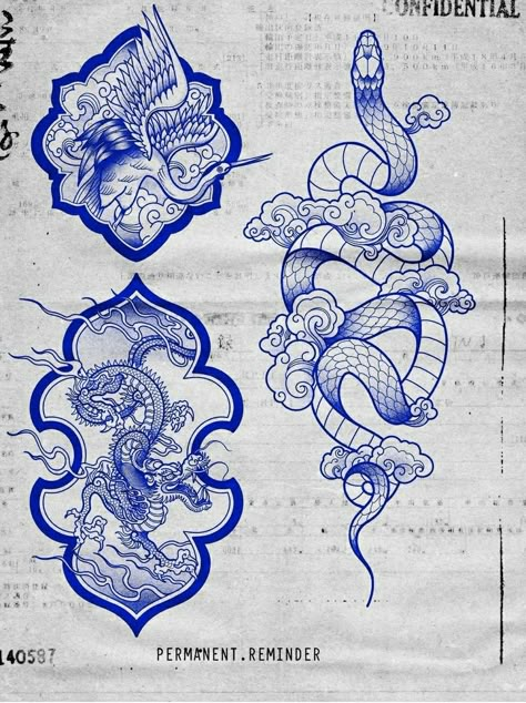 Blue Dragon Tattoo, Blue Ink Tattoos, Japanese Snake Tattoo, Guerriero Samurai, Japan Tattoo Design, Blue Tattoo, Tattoo Old School, Tattoo Style Drawings, Japanese Tattoo Designs