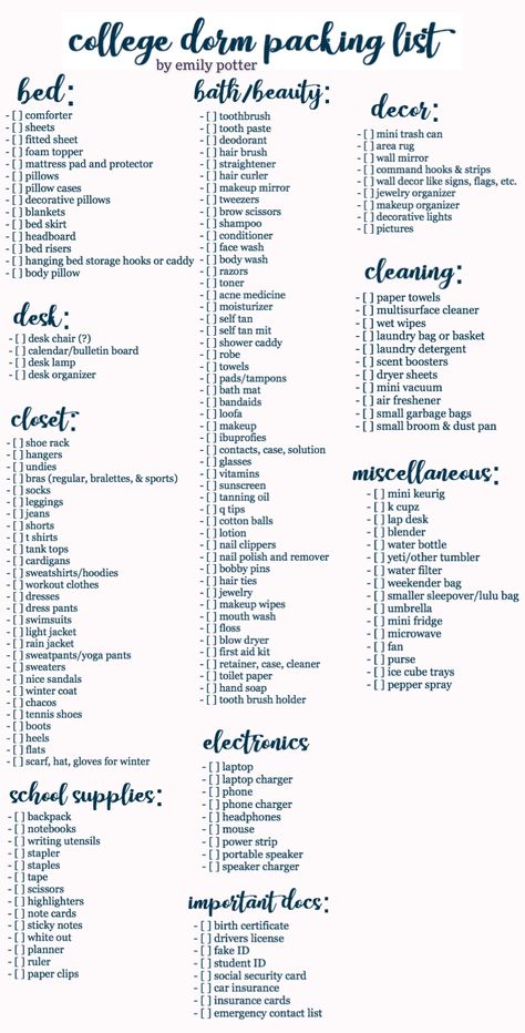 Dorm Room Packing List, College Dorm Packing List, Dorm Packing List, College Dorm List, Dorm Needs, Dorm List, Dorm Packing, Dorm Necessities, Dorm Room Checklist