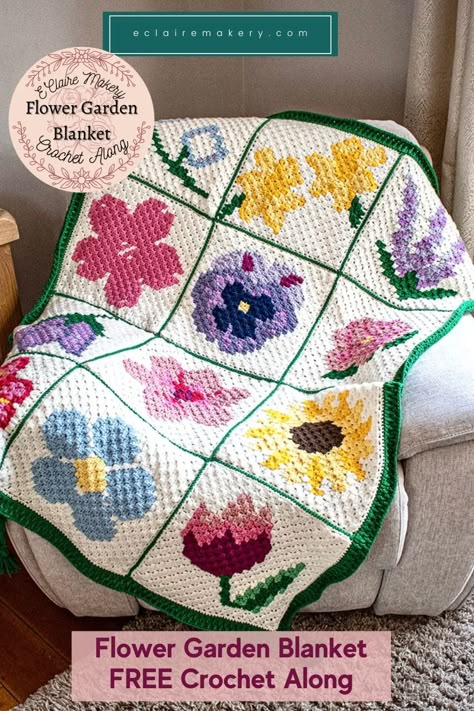 Garden Crochet Blanket, Flower Pillow Pattern, Garden Crochet, Crochet C2c Pattern, C2c Crochet Pattern Free, Crochet Flower Blanket, C2c Crochet Blanket, Crochet Square Blanket, Corner To Corner Crochet