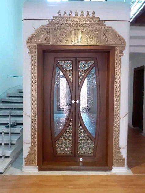 Simple Pooja Room Door Design Indian, Brass Pooja Room Door, Pooja Shelf, Pooja Room Door, Puja Unit, Pooja Door, Pooja Unit, Pooja Door Design, Metal Doors Design