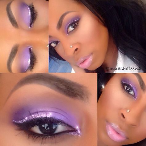 Can't go wrong with purple! Follow me on Instagram @muashaleena to see what I used for this and many other makeup looks!! Glossy Purple Makeup, Dark Skin Purple Makeup, Ethnic Makeup, Purple Eyelashes Makeup, Purple Eyeshadow On Dark Skin, Diy Hair Hacks, Pink And Purple Eyeshadow Black Women, Makeup Purple, Makeup Steps