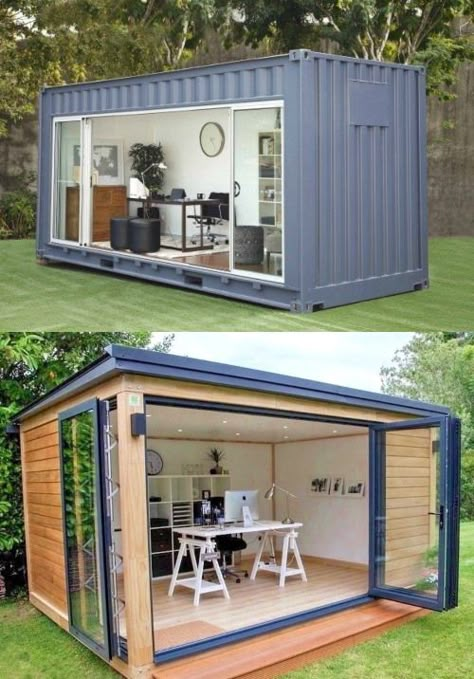 Shipping Container Sheds, Container Home Designs, Shipping Container Office, Hairstyles Pigtails, Container Cabin, Container Office, Backyard Studio, Building A Container Home, Backyard Office