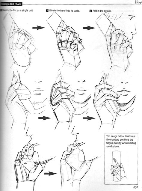 fungii:  The book does have a basic breakdown of the hands, but I felt that references like these were much more needed. From Graphic Sha’s “How to Draw Manga: Drawing Yaoi” Hand Holding Phone, Draw Hands, Hand Drawing Reference, Hand Reference, Anatomy Drawing, Poses References, Drawing Skills, Drawing Lessons, Drawing Tutorials