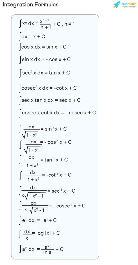 Integration Formula - Examples | List of Integration Formulas Integration Of Trigonometric Functions, Integration Formulas Tricks, Integration Formulas Notes, Integral Formulas, Integration Formulas, Mathematics Formula, Integration By Parts, Arithmetic Progression, Math Formula Chart