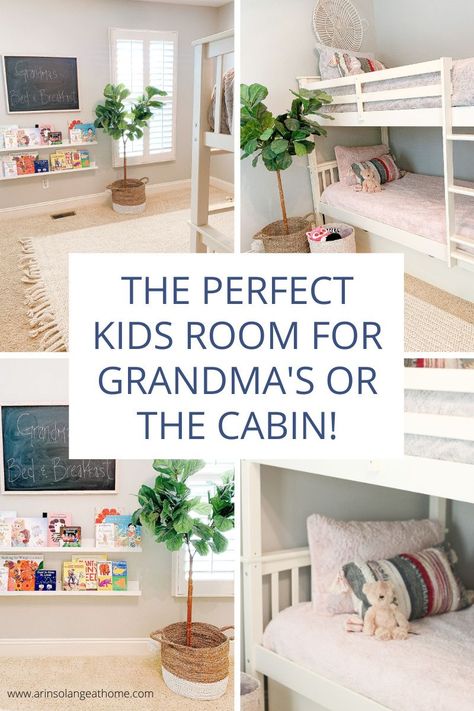 Grandchildren Room Ideas Bunk Bed, Small Grandkids Room, Grandmas Room Ideas, Grandchildren Room Bedrooms, Bedroom At Grandmas House, Spare Bedroom Ideas For Grandchildren, Guest Bedroom Ideas For Grandkids, Grandchild Playroom Ideas, Spare Room For Grandchildren