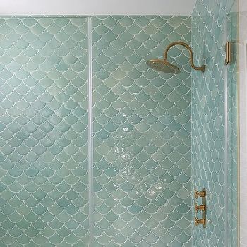 White Fish Scale Tiles Design Ideas Fish Scale Tiles Bathroom, Green Fish Scale Tile Bathroom, Scallop Shower Tile, Fishtail Tiles Bathroom, Fish Scales Pattern, Fishscale Tile Bathroom, Scale Tile Bathroom, Shower Tiles Design Ideas, Mermaid Tile Bathroom