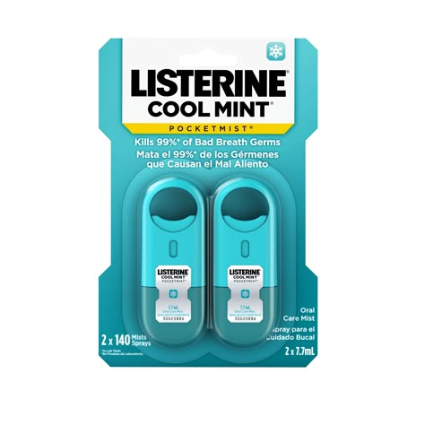 Listerine Cool Mint Pocketmist Fresh Breath Spray Mist, 2 x 7.7 mL - Walmart.com - Walmart.com Listerine Cool Mint, Breath Spray, Mouth Spray, Bad Breath Remedy, Hygiene Routine, Oral Health Care, Mouthwash, Oral Hygiene, Oral Health