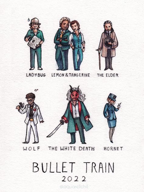 Lemon And Tangerine Bullet Train, Bullet Train Fanart, Bullet Train Movie, Tangerine Bullet Train, Train Movie, Train Drawing, Movie Fanart, Aaron Taylor, Bullet Train