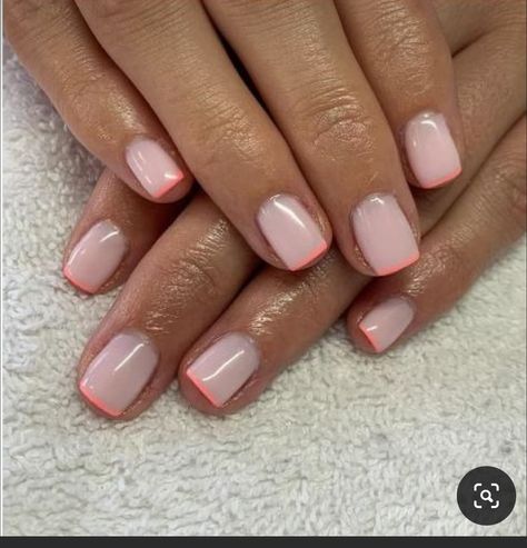 Colored French Nails Square, Subtle Biab Nails, Two Color French Tip Nails Square, Micro Manicure French, French Nails With Color Line, Micro Tip Nails, Pink French Manicure Nails Short, Short Micro French Nails, Coloured French Nails Tips Short