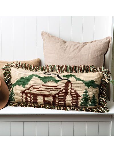 Crochet Cabin Decor, Crochet Western, Crochet Intarsia, Western Crochet, Crocheted Pillows, Farmhouse Crochet, New Crochet Patterns, Cabin Pillows, Hook Pillow