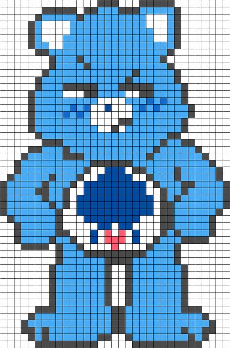 Grumpy Bear Perler Bead Pattern | Bead Sprites | Characters Fuse Bead Patterns Pixel Art Pattern Care Bears, Perler Bead Ideas Anime, Perler Bead Patterns Care Bears, Carebear Perler Bead Patterns, Care Bear Perler Beads Pattern, Carebear Perler, Care Bear Cross Stitch, Care Bear Perler Beads, Perler Bead Anime