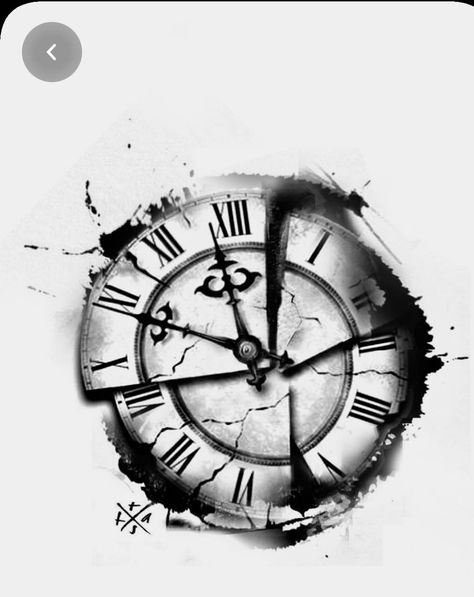 Cracked Clock Tattoo, Shattered Clock Tattoo, Roman Clock Tattoo Design, Broken Clock Design, Roman Clock Tattoo, Men Clock Tattoo Ideas, Clock Drawing Tattoo, Clock Tattoo Design For Men, Clock Tattoo Designs