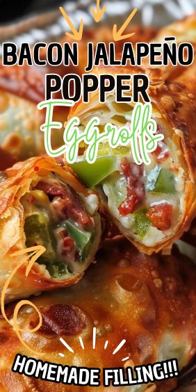 Bacon Jalapeño Popper Eggrolls Baked Bacon Jalapeño Popper Egg Rolls, Bacon Jalapeño Popper Eggrolls, Egg Roll Jalapeno Poppers, Bacon Jalapeño Popper Egg Rolls, Jalapeno Egg Rolls, Popper Recipes, Recipes Using Bacon, Bacon Jalapeno Poppers, Jalapeno Popper Recipes