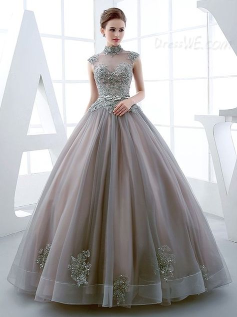 Grey Ball Gown, Vintage Ball Gowns, Organza Gowns, 파티 드레스, Beautiful Prom Dresses, Gowns Online, Ball Gown Dresses, Gorgeous Gowns, Quinceanera Dresses