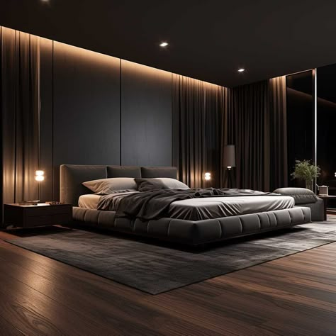 Dark Modern Bedroom, Physical Manifestation, Cyberpunk Room, Bedrooms Luxury, Red Bedroom, Modern Luxury Bedroom, Futuristic Interior, Luxury Bedroom Master, Black Bedroom