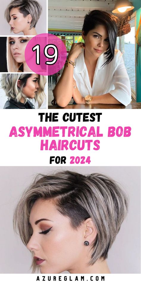 Embrace the bold and asymmetrical in 2024 with Asymmetrical Bob Haircuts. Discover 19 unique ideas that promise to elevate your style game. Whether you have a round face, fine hair, or simply prefer short and medium lengths, there's an asymmetrical bob for you. Dive into the allure of stacked bobs and those complemented by bangs. It's time to make a statement with your asymmetrical bob haircut. Asymmetrical Bob Thick Hair, Mid Length Asymmetrical Hair, Two Tier Inverted Bob, Partial Shaved Hair Women Short Haircuts, Funky Bob Hairstyles New Looks, Short Angled Haircut, Stacked Inverted Bob Haircuts Short, Inverted Bob Hairstyles With Undercut, Bariatric Haircuts