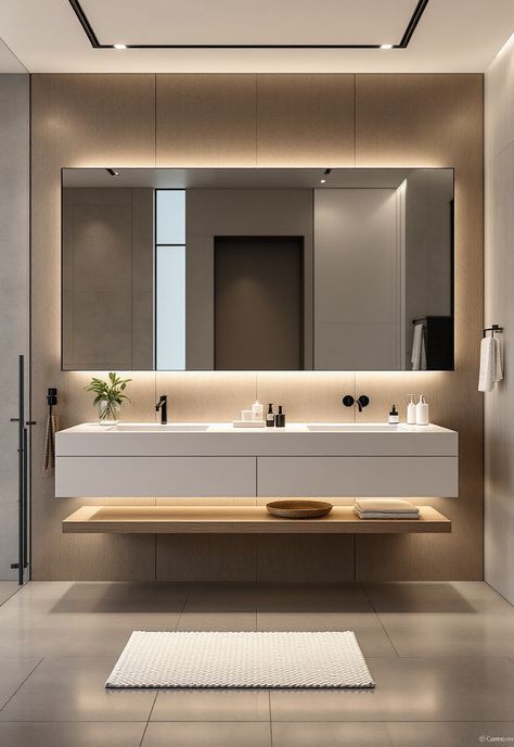 futuristic bathroom ideas Modern Light Blue Bathroom, Bathroom Floating Vanity Ideas, Minimalist Bathroom Inspiration, Shower Ensuite, Futuristic Bathroom, Light Blue Bathroom, Minimalist Vanity, Integrated Lighting, Agriculture Industry