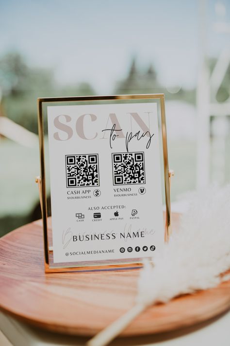 Payment Method Sign Ideas, Payment Method Design, Diy Qr Code Sign, Diy Business Sign, Small Business Studio, Scan To Pay Template, Scan To Pay Sign, Payment Sign, Vendor Booth Display