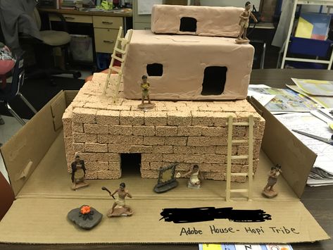 Adobe house project Native American Diorama Projects, Stone Age House School Project, Pueblo House School Project, Haudenosaunee Longhouse Project, Navajo Diorama School Project, Native American Houses, Pueblo House, Native American Projects, Adobe Home