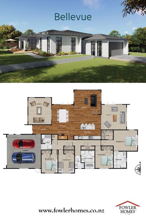 Bellevue floor plan. Home Design Features, Fowler Homes, Bedroom Ensuite, Plan Book, Family Dining, Family House Plans, Free Plans, New House Plans, Free Plan