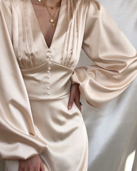 Satin Midi Dress, Lantern Sleeve, White Dress, Midi Dress, Satin, V Neck, Cream, Dresses, Instagram