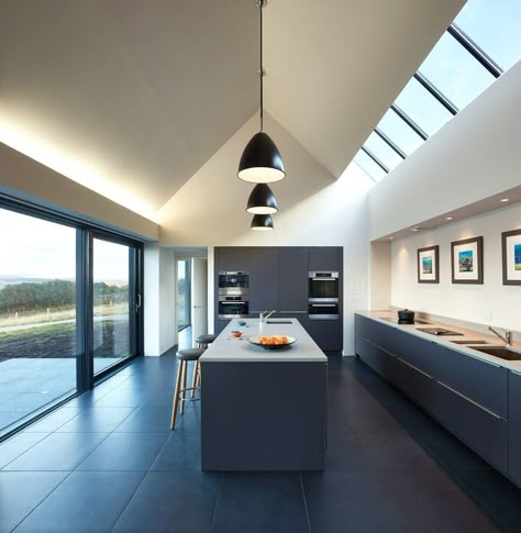 Isle of Skye House Vaulted Ceiling Lighting, Interior Design Examples, Kitchen Design Pictures, Minimal Interior Design, House Ceiling Design, Ceiling Design Modern, Best Kitchen Designs, Barn Conversion, Extension Ideas