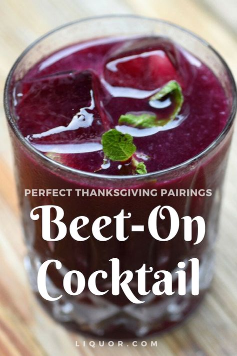 Beets provide an essential base to this Thanksgiving inspired DIY cocktail. Arak and mint add flavors that pair perfectly with anything from turkey to cranberry sauce to casserole. Serve alongside your feast to truly wow whoever is in attendance at your holiday gathering.   #Thanksgiving #BeGrateful #HolidayCocktail Football Cocktails, Thanksgiving Drinks Alcohol, Crazy Cocktails, Spiced Drinks, Party Drinks Alcohol, Diy Cocktails, Thanksgiving Drinks, Thanksgiving Cocktails, Winter Cocktails