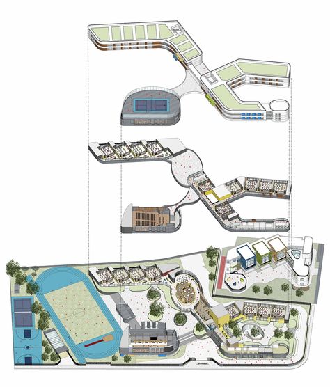 Gallery of Hangzhou Shengli Elementary School New City Campus and Kindergartens Affiliated / UAD - 31 Elementary School Design, Rehabilitation Center Architecture, Elementary School Architecture, School Layout, Site Development Plan, High School Plan, School Concept, Plaza Design, School Building Design