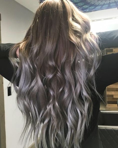 Long silver and brown hair Brown To Silver Hair Ombre, Brown Hair With Silver Tips, Silver Ends Hair, Silver And Brown Hair, Silver Brown Hair, Brown Hair Fade, Brown And Silver Hair, Ash Grey Hair, Silver Ombre Hair