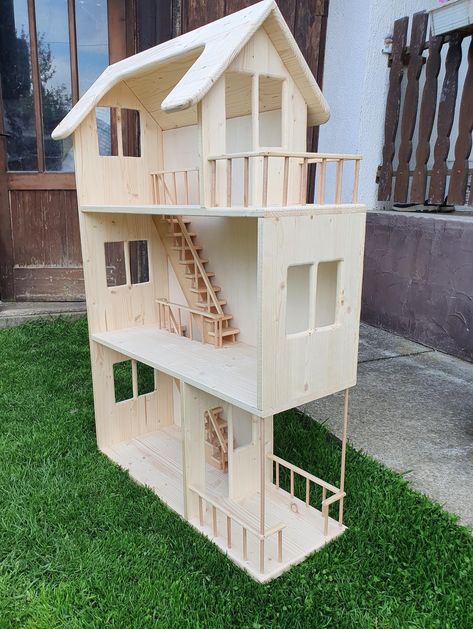 A plan with all the necessary dimensions for building a DIY dollhouse. YouTube video of how I did it using basic power and hand tools. YouTube video: https://youtu.be/Y-5-tRzlA24 File:  -DIY Wooden Dollhouse by Daniel DIY Projects.zip      -DIY Wooden Dollhouse by Daniel DIY Projects.pdf      -DIY Wooden Dollhouse by Daniel DIY Projects (SketchUp).skp External size: width 300 mm. length 820 mm. height 1225 mm Materials: - Wooden boards 300 mm wide, 18 mm thick - Wooden boards with a thickness of How To Build A Doll House Diy, Dollhouse Treehouse, Diy Barbie Dollhouse, Build Dollhouse, Diy Dollhouse Plans, Diy Wooden Dollhouse, Dollhouse Woodworking Plans, Homemade Dollhouse, Popsicle House