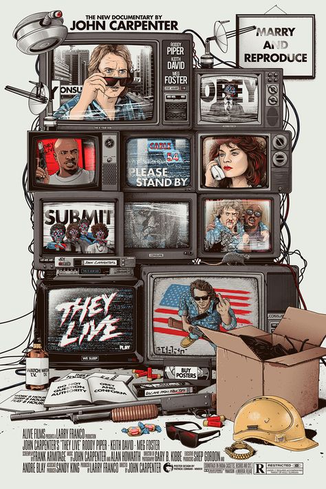 They Live - Private Commission on Behance Alive Film, They Live Movie, Night Gallery, Italian Posters, Movie Artwork, Movies Posters, Horror Artwork, Horror Posters, John Carpenter