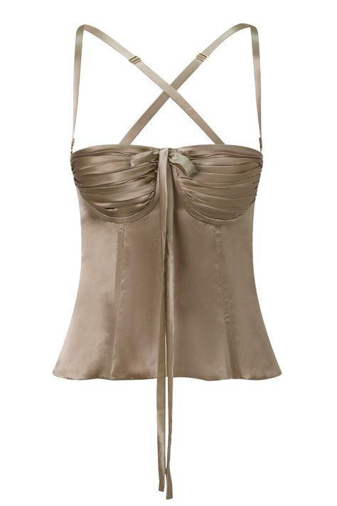 Sleek Claw Clip, Fest Outfits, Mode Zara, Low Neckline, Gold Silk, Stacked Jewelry, Out Back, Bustier Top, Corset Style