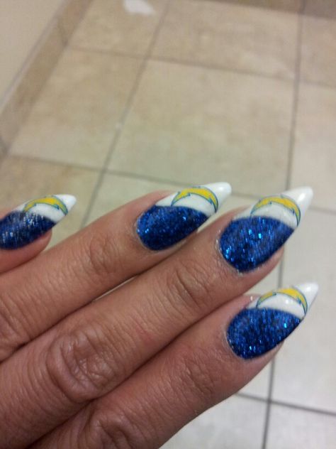 San diego chargers nails Charger Nails, Chargers Nails, Baseball Nails, San Diego Chargers, Fall Nails, Nails Nails, Nail Manicure, Nail Colors, San Diego