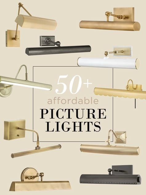 Light Above Built In Shelves, Above Tv Lighting, Sconces Over Built Ins, Built Ins With Picture Lights, Wall Lights By Tv, Home Office Wall Lighting, Over Art Lighting, Best Picture Light, Picture Light Over Shelves