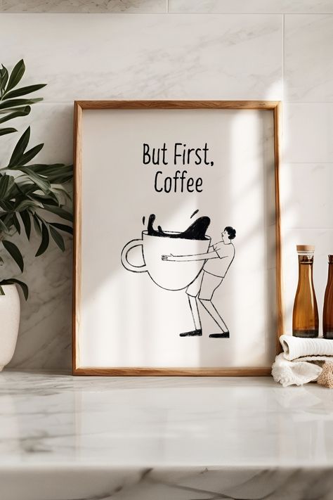 But First Coffee Print, Coffee Decor, Kitchen Sign, Funny Coffee Sign, Coffee Lovers Gift, Bar Cart Decor, Coffee Poster, Food Art Print  First things first: coffee! This cute wall art is here to keep your priorities straight. Perfect for your kitchen or bar cart, this art piece makes an ideal gift for your caffeine-loving friends or a fun addition to your own space! Funny Coffee Signs, Bar Prints, Poster Food, Coffee Lovers Gift, Coffee Decor Kitchen, Cart Decor, Coffee Sign, Bar Cart Decor, Kitchen Sign