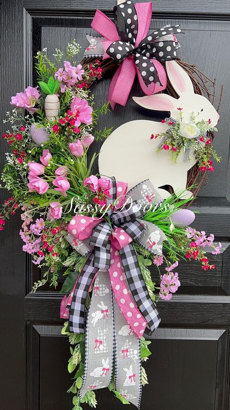 Easter Bunny Wreath, Buffalo Plaid Easter Wreath, Bunny WreathThis Easter Bunny is ready to come to your house! Adorned with the ever so trendy buffalo plaid ribbons which is a hot item for 2022!Accented with a custom wooden bunny as a focal point and adorned with beautiful tulips, tons of greener Easter Grapevine Wreath, Beautiful Tulips, Wooden Bunny, Easter Door Decor, Easter Spring Wreath, Easter Wreath Diy, Diy Spring Wreath, Easter Craft Decorations, Easter Bunny Crafts