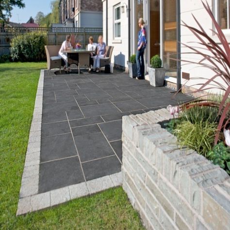 Kotah Black Indian Limestone Natural Calibrated Patio Paving Slabs Pack 600 X 900 - 16.5m2 22mm Paving Stone Patio, Limestone Patio, Garden Slabs, Patio Edging, Limestone Paving, Concrete Patios, Grey Patio, Patio Slabs, Patio Projects