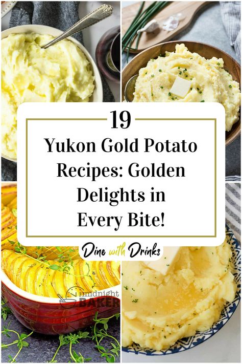 Collage of 4 yukon gold potato recipes. Yukon Gold Potato Side Dishes, What To Make With Yukon Gold Potatoes, Gold Potato Side Dishes, Idaho Gold Potato Recipe, Recipes With Yukon Gold Potatoes, Golden Yukon Potatoes Recipes, Yellow Gold Potatoes Recipes, Easy Yukon Gold Potato Recipes, Simply Potatoes Recipes Diced