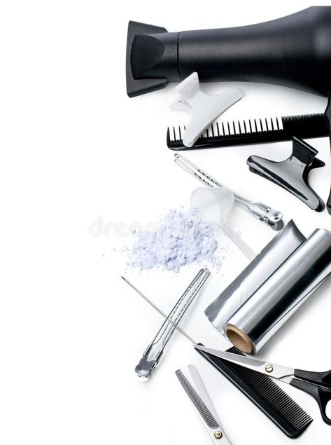 Hairdresser Accessories stock photo Hairstylist Career, Hair Salon Art, Salon Wallpaper, Hair Salon Pictures, Wallpaper Tools, Creative Advertising Photography, Deck Pictures, Salon Pictures, Hair Salon Design