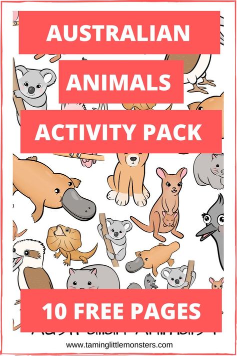 Get 10 FREE printable pages of kids activities in this Australian Animals Activity Pack. Learn about some of the iconic Aussie animals and how they can help teach your kids math, problem solving, and biology.    #freeprintable #math #australia #homeschool Australian Animals Preschool, Australia For Kids, Australia Crafts, Around The World Theme, Animal Activities For Kids, Math Problem Solving, Free Printable Activities, Australia Animals, Math Counting